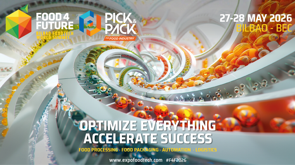 Banner oficial de Food 4 Future y Pick & Pack for Food Industry, feria de tecnología alimentaria que se celebra los días 27 y 28 de mayo de 2026 en el BEC de Bilbao